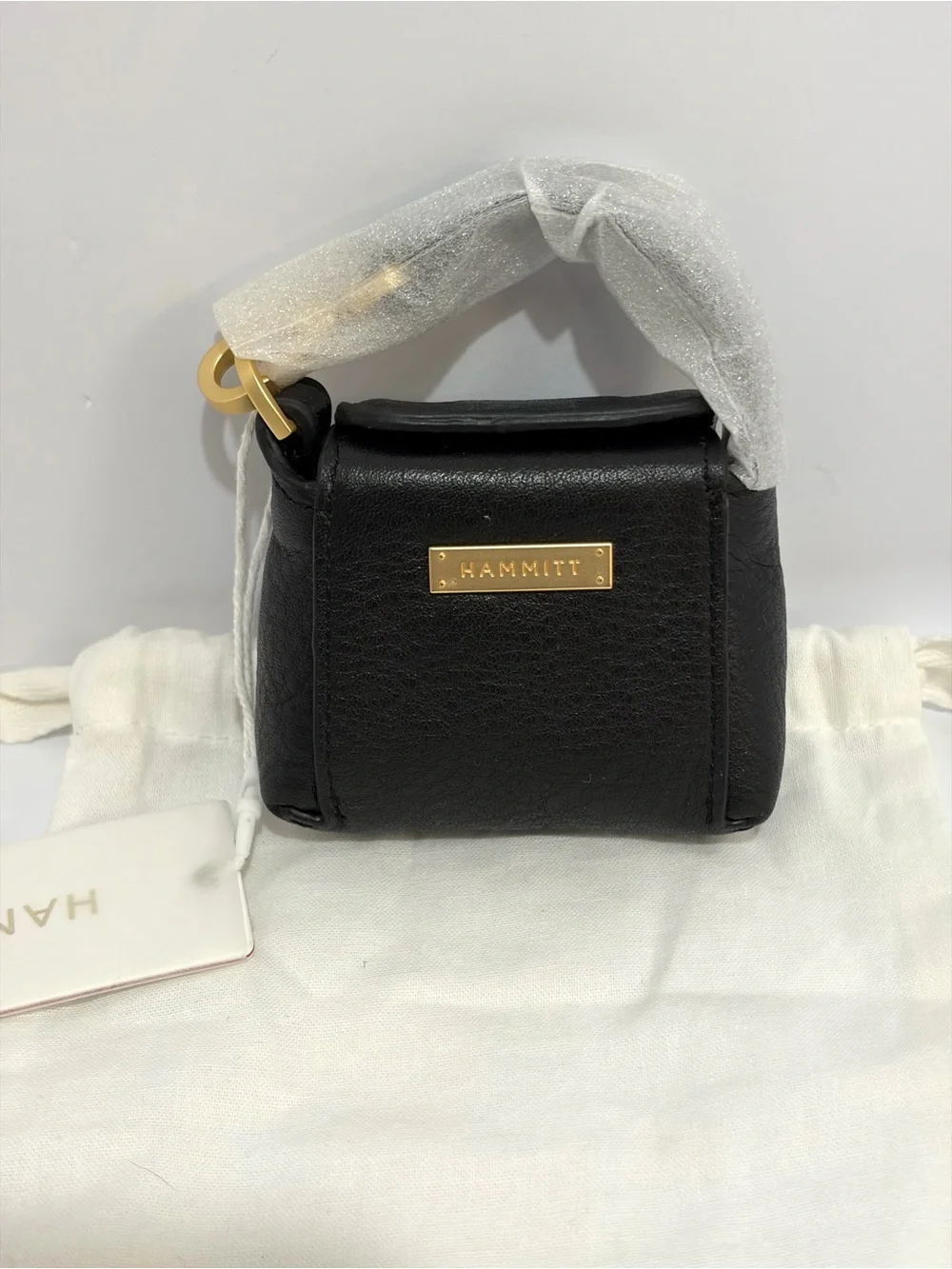 Hammitt Mini B Bag Charm/Pouch In Black Leather With Brushed Gold Hardware NWT!!